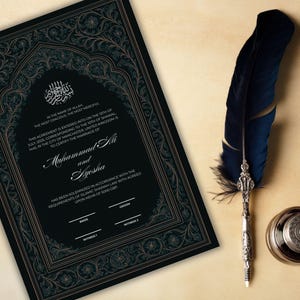 Bearbeitbare Nikkah-Zertifikatsvorlage, islamischer Luxushochzeitsvertrag, Muslime Nikkah Nama, Ehevertrags-Canva-Vorlage