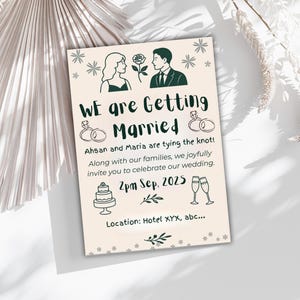 結婚祝いカード、結婚式招待状テンプレート、印刷可能な結婚式Canva招待状テンプレート、編集可能な結婚式テンプレート、RSVP詳細