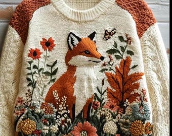 Handmade Fox Sweater: Vegan Acrylic Wool Knit, Autumn Design - Etsy