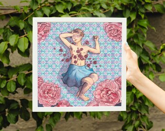 Genderfluidity: Watercolor Art Print —  Joyous Genderfluid Wall Art with Hand-painted Roses, 10x10in