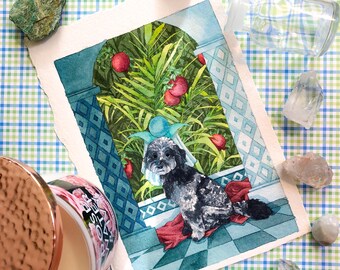 Watercolor Dog Tarot Painting: High Priestess — Original Painting, Original Tarot Art, Watercolor Tarot Painting, The Barkana Deck