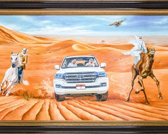 Arabian Desert Painting, Camel Art, Middle Eastern Oil Painting, Large Canvas Wall Decor