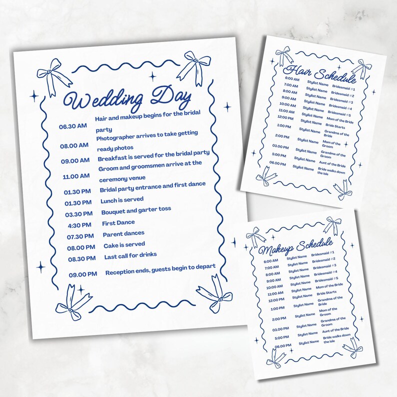 Editable Wedding Day Timeline, Hair & Makeup Schedule (digital Download ...