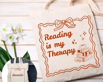 Personalized Book Lover Tote Bag Custom Name Bookish Tote Coquette Aesthetic Reader Gift Library Bag Book Club Gift Teacher Gift School Bag