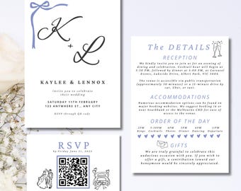 Minimalistische Hochzeitseinladung Canva Vorlage mit QR-Code Antwort (Digitaler Download) Elegante Einladung Braut DIY Hochzeit Einladungskarte