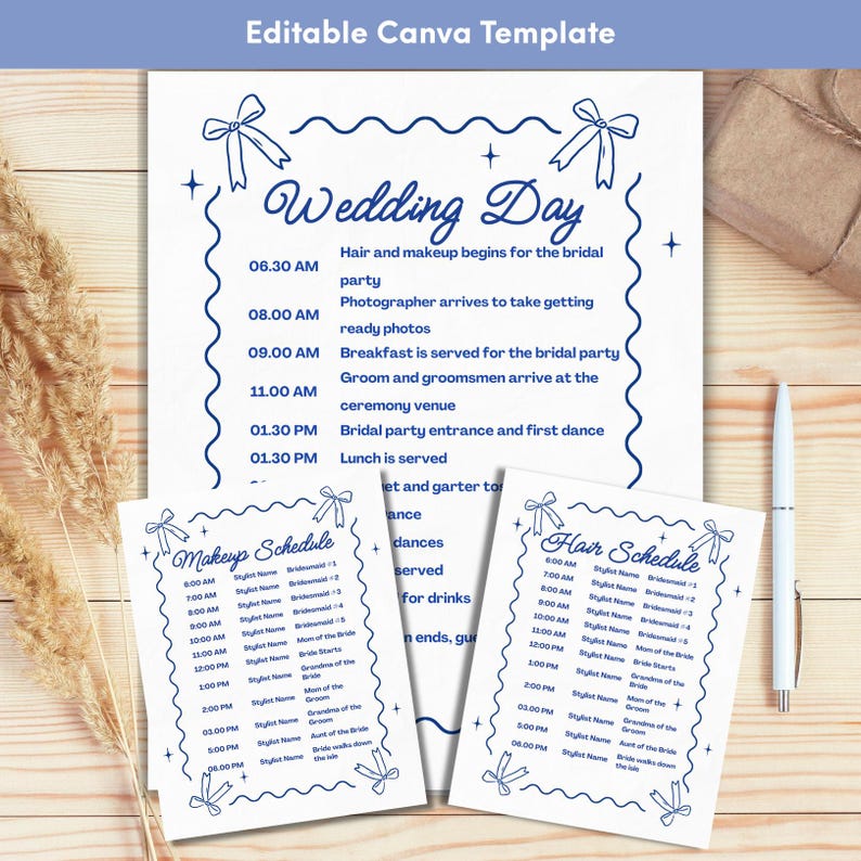 Editable Wedding Day Timeline, Hair & Makeup Schedule (digital Download ...