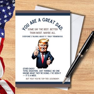 Zabawna kartka z Donaldem Trumpem | Kartka urodzinowa, na Dzień Ojca lub rocznicowa dla taty | Kartka z pozdrowieniami Trumpa | Prezent dla niego | Towary Trumpa, Zabawna kartka