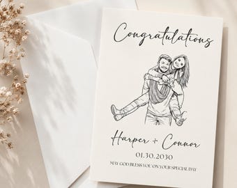 Custom Wedding Day Card Personalized Bride and Groom Drawing Newly Engaged Couple Portrait Illustration Wedding Congratulations Card Gift