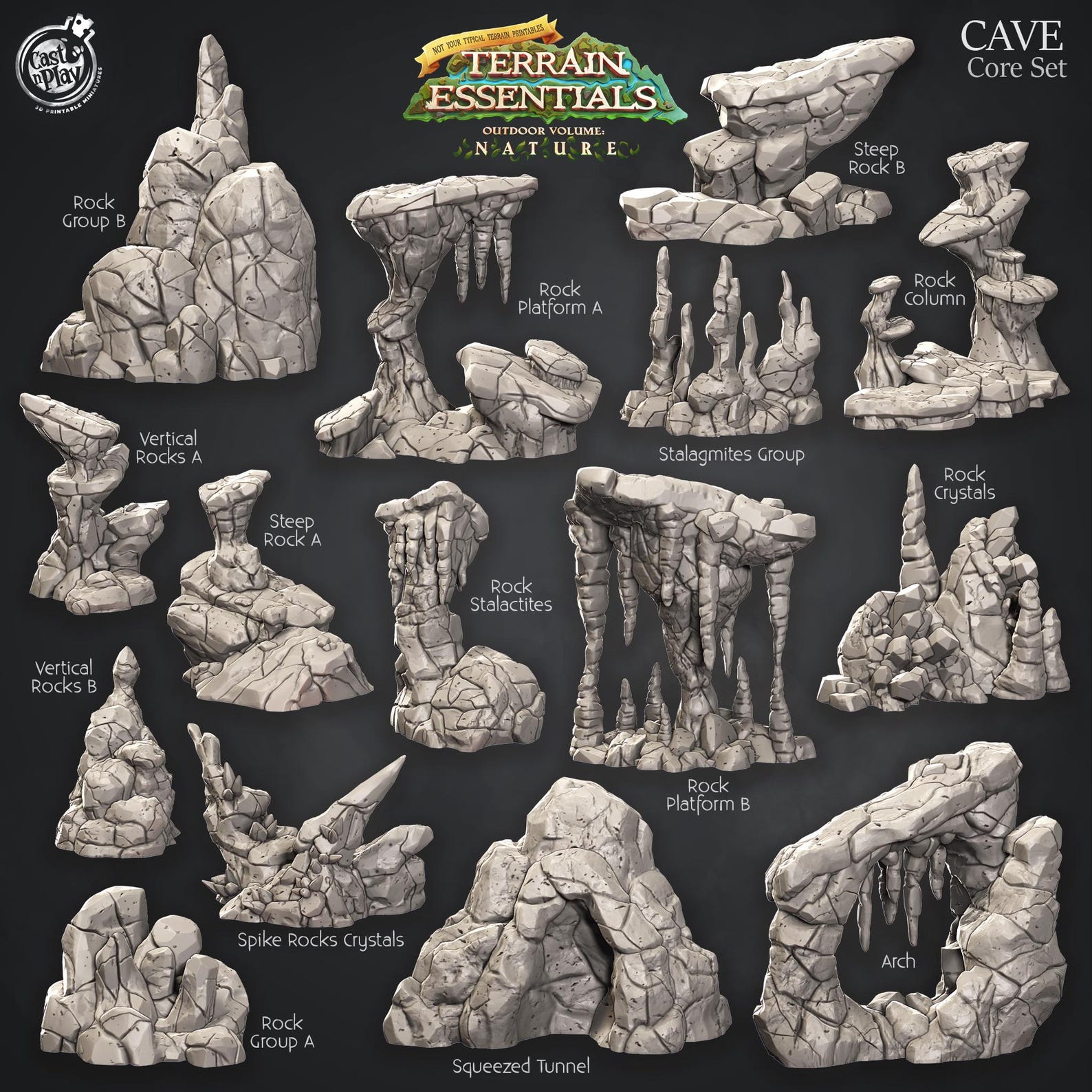 Cave Components Cave Core Terrain Set | Modular Cave Rocks & Scatter | 3D Printed Resin ...