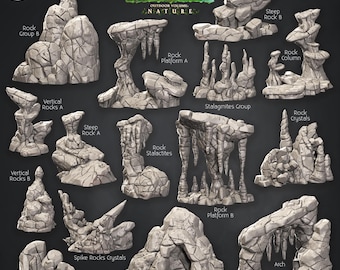 Cave Core Terrain Set | Modular Cave Rocks & Scatter | 3D Printed Resin