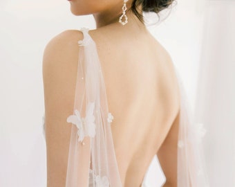 GWYNN | Tulle Wings with Pearls , Bridal Cape, Detachable tulle wings with butterflies