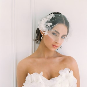 FOLIA | Floral Birdcage Veil, Tulle Birdcage Veil, Short Veil, Ivory Birdcage Veil, Face Veil