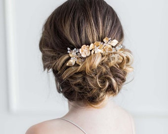 Gold bridal comb, Botanical Bridal Headpiece, Gold Wedding Hair piece, Gold Bridal Headpiece, Wedding Hair Clip, Bridal Hair Clip SOMERVILLE