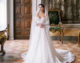 AVONLEA / Velo de novia de encaje, Velo nupcial de encaje, Velo mantilla de encaje, Gran velo de novia de encaje