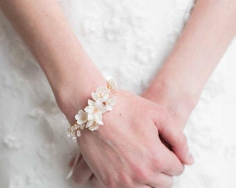 Flower Cuff, Bridal Bracelet, Bridal Cuff Bracelet, Floral Wedding Bracelet, Floral Cuff, Floral Bracelet, Wrist Corsage, Flower Corsage