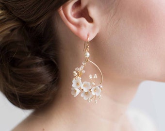 Wedding Statement Earrings, Floral Bridal Earrings. Statement Earrings, floral bridal earrings, bridal hoop jewelery, modern bridal earrings