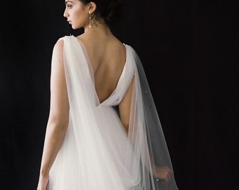 DANICA | Pearl Cape Veil, Pearl Wedding Cape Veil, Shoulder Cape Veil, Detachable Cape Veil with Pearls