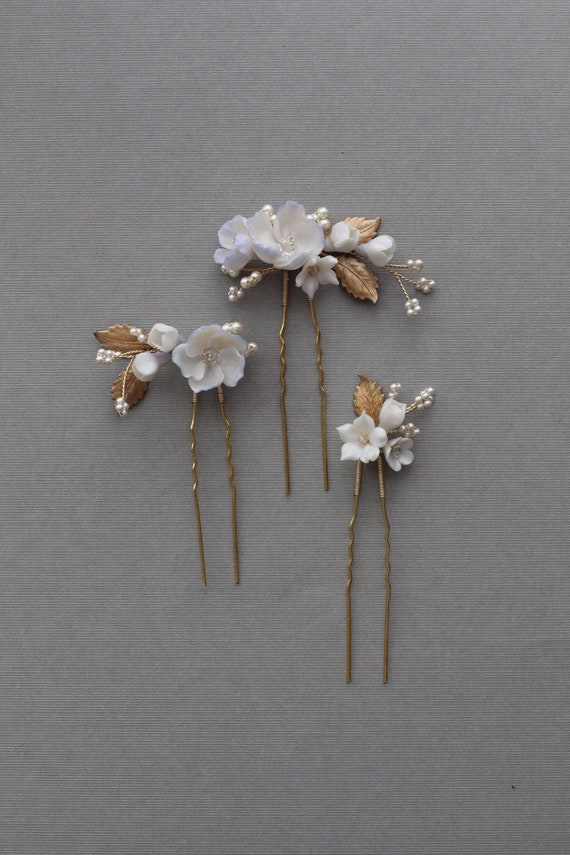 ALMOST AUTUMN Floral Bridal Hair Pins, Wedding Hair Pins, Floral Hair Pins  Wedding Hairpiece, Flower Pins 