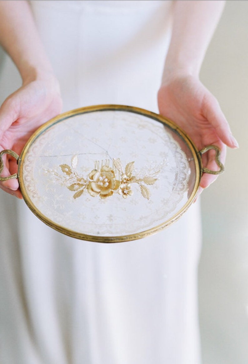 Gold Wedding Headpiece, Brass Flower Hair Piece, Botanical Bridal Headpiece, Gold Bridal Comb, Gold Bridal Headpiece DARCELL image 6