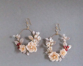 Oversized Bridal statement earrings, floral bridal earrings, floral wedding earrings, hoop earrings, modern bridal earrings