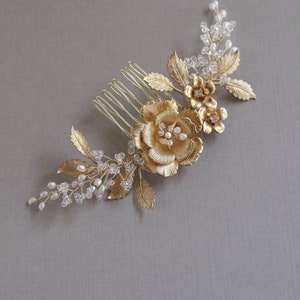 Gold Wedding Headpiece, Brass Flower Hair Piece, Botanical Bridal Headpiece, Gold Bridal Comb, Gold Bridal Headpiece DARCELL image 5