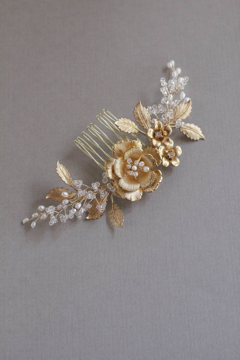 Gold Wedding Headpiece, Brass Flower Hair Piece, Botanical Bridal Headpiece, Gold Bridal Comb, Gold Bridal Headpiece DARCELL image 5