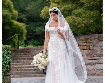 AUDREY Mantilla Wedding Veil, French Chantilly Lace, Cathedral Length