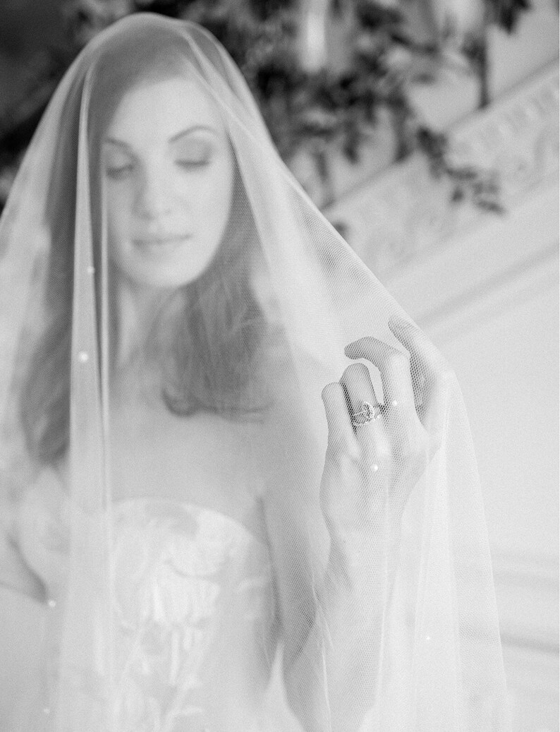 BETHAN Cathedral Blusher veil with pearls, pearl blusher veil, wedding veil, bridal veil, wedding veil with pearls, blusher veil with pearls image 8