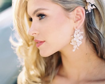 Oversized Bridal statement earrings, floral bridal earrings, floral wedding earrings, modern bridal earrings, WINTERS MORNING