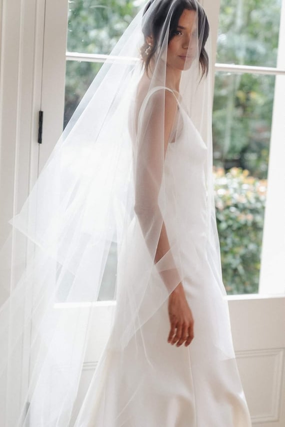 Chapel Wedding Veil With Blusher | Classic 2-tier Drop Veil  display picture 1