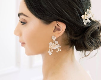 DECEMBER FLEURS Bridal Earrings, Floral wedding earrings, floral bridal earrings, statement bridal earrings