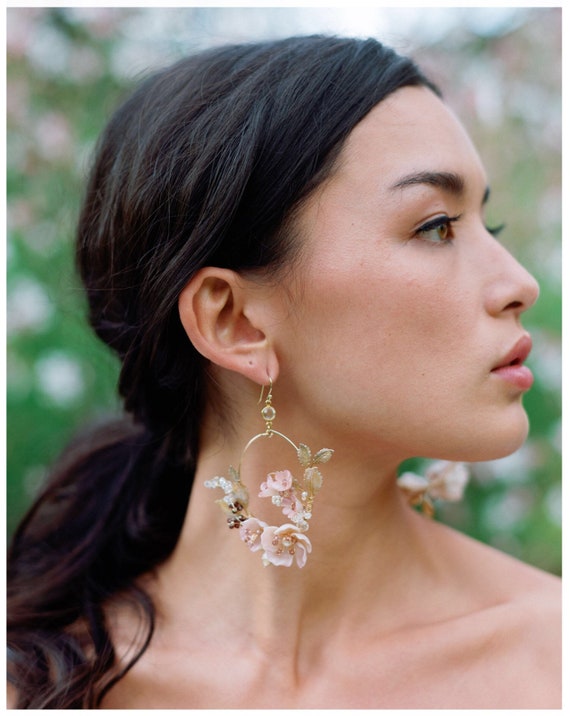 Bridal Beaded Pearl Hoop Earrings 925 Sterling Silver Statement Bridge  Earrings | eBay