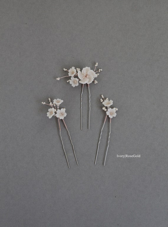 ALMOST AUTUMN Floral Bridal Hair Pins, Wedding Hair Pins, Floral Hair Pins  Wedding Hairpiece, Flower Pins 