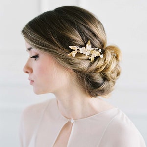 Peigne de mariée en or, pièce de cheveux en feuilles de laiton, casque de mariée botanique, pince à cheveux de mariée, casque de mariée en or - YOLANDE