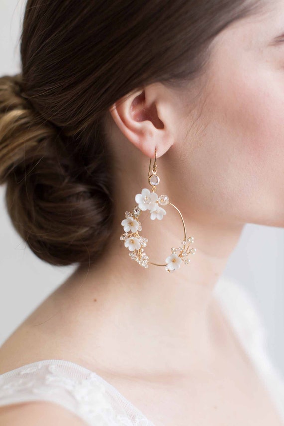 Rose Gold Floral Statement Earrings | Wedding Jewelry for Bride - Glitz And  Love
