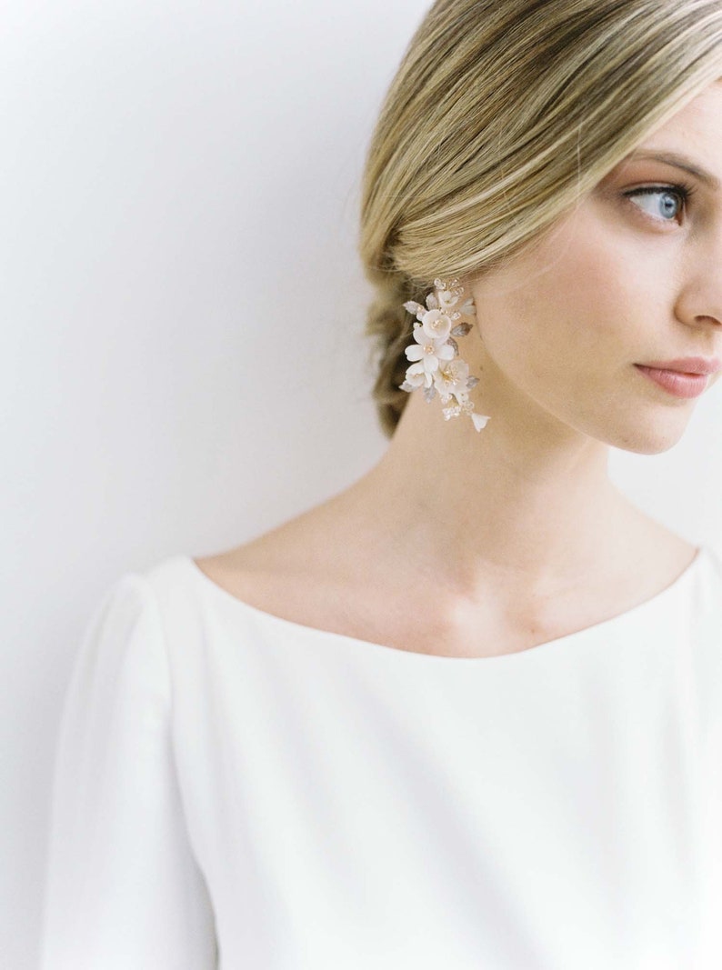 Oversized Bridal Statement Earrings Floral Bridal Earrings Etsy Australia