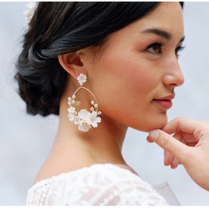 APPLE ORCHARD | Ivory Wedding Statement Earrings, wedding hoop earrings, bridal statement earrings