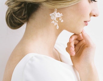 MAY FLEURS Bridal Chandelier Earrings, Floral wedding earrings floral bridal earrings, statement bridal earrings