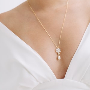 ELLA | Floral Drop Necklace, Wedding Necklace, Gold Wedding Necklace