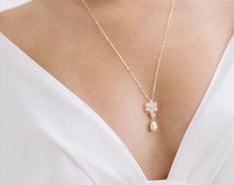 ELLA | Floral Drop Necklace, Wedding Necklace, Gold Wedding Necklace