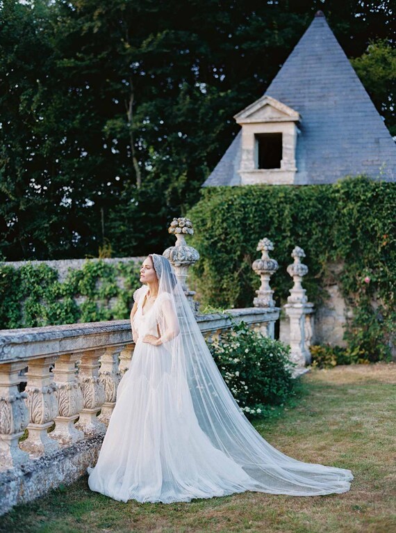 Cathedral Veil, Wedding Veil, Gold Lace Veil, Mantilla Veil, Bridal Veil, Long Veil, Ivory Veil, Handmade Veil, Chantilly Lace Veil ADRIAN