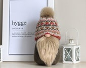 Large Scandinavian Tomte Gnome Nisse, Khaki,Olive Green, Pink, Fairisle Knit, Wool Hat, Hygge Home -New Home,