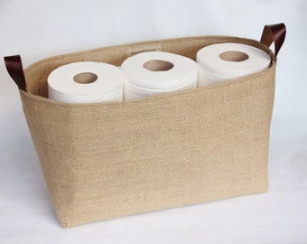 Hessian Burlap Toilet Roll Storage Basket Bucket, Eco Rustic Jute Storage - UK - Bathroom, Toilet Paper Bin, Shelf Basket, Tidy, Organiser