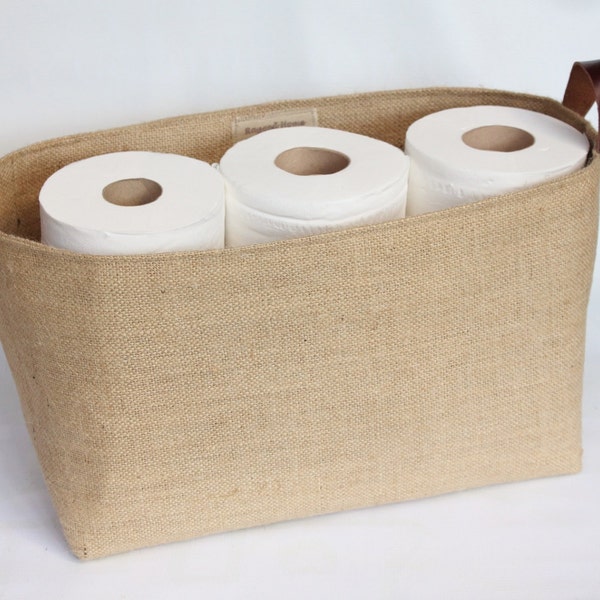 Hessian Burlap Toilet Roll Storage Basket Bucket, Eco  Rustic Jute Storage - UK - Bathroom, Toilet Paper Bin, Shelf Basket, Tidy, Organiser