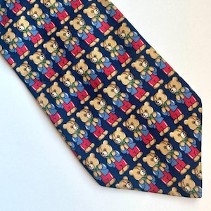 Cravate vintage en soie Beaufort à motif ours en peluche