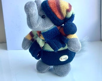 Vintage Sunkid Elephant Keychain Plush Mini Stuffed Toy , Soft Retro Collectible