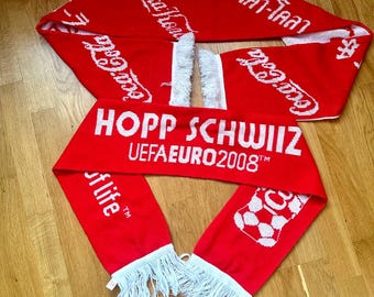 2pcs Coca-Cola Scarves Set UEFA Euro 2008 “Hopp Schwiiz” Football Scarf & Multilingual Logo Scarf – Collectible Coke Fan