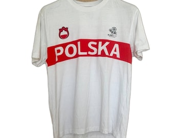 Camiseta blanca de fútbol vintage de la selección nacional de Polonia para la Eurocopa 2012 “Polska”, producto oficial, talla XL.