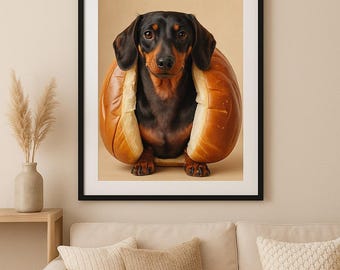 Sausage Dog Print | Dachshund in Bun Whimsical Wall Art (Digital Download)