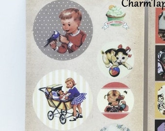 Retro cute Kid Paper Stickers pre-cut 10 sheets vol 4 SS1026